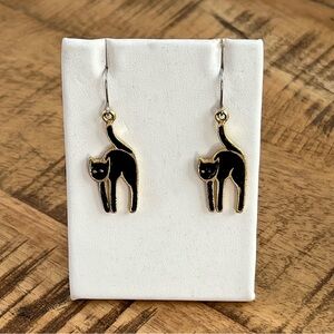 Vintage Cloisonné Black Cat Earrings